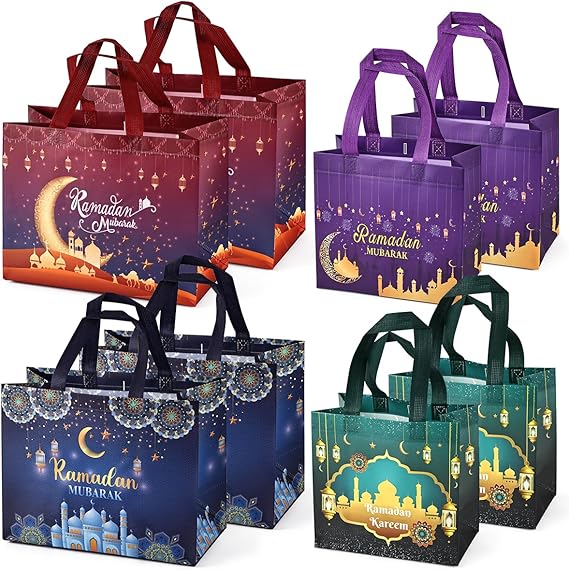 8PCS Ramadan Mubarak Reusable Gift Bags – Multicolor, Non-Woven, Islamic Design