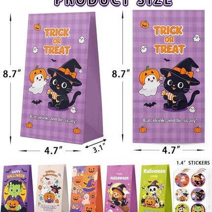 24PCS Halloween Treat Bags with 24 Stickers, Trick-or-Treat Candy Goodie Bags