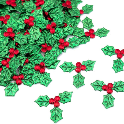 100pcs Mini Triple Leaf Holly Berries – Artificial Holly Leaves for Christmas Decor