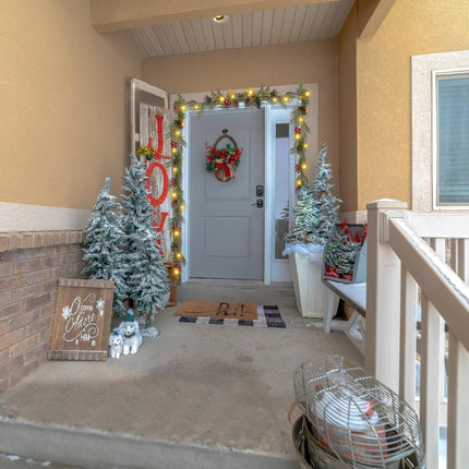 Christmas Garland with Lights – 20 LED Battery Powered, Pine Cones & Red Berries