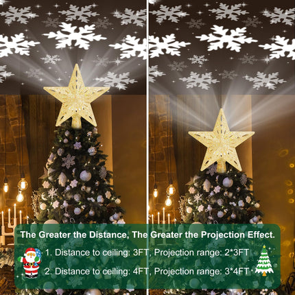Christmas Tree Star Topper – Golden Lighted with 6 Dynamic Projection Modes