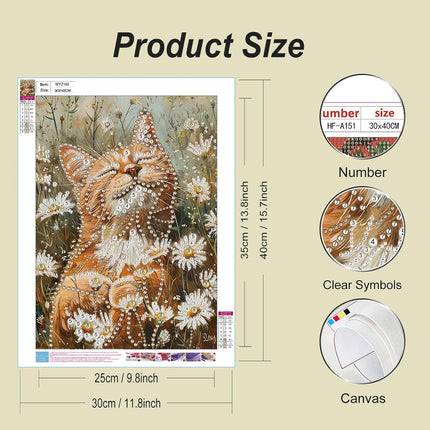 12x16" Flower Cat Diamond Art Pearl Painting Kit, DIY Gem Dot Craft, Wall Decor