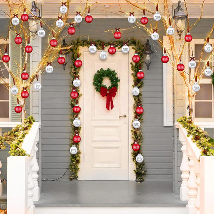 Merry Pattern Ball Christmas Ornaments, Hanging Decorations with Buffalo Plaid Bows Tree