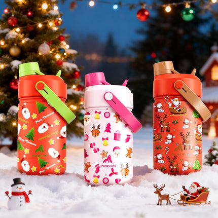 Christmas Kids Insulated Water Bottle, 12 oz – Leakproof, BPA-Free Stainless Steel with 2-in-1 Lid