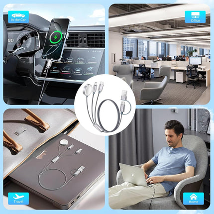 4FT 3-in-1 USB C Charging Cable – for Apple Watch & iPhone 16/15/14, Travel Essential