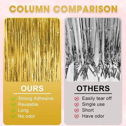3 Pack Gold Foil Fringe Backdrop Curtains 3.3x8.2 Ft Tinsel Streamers Party