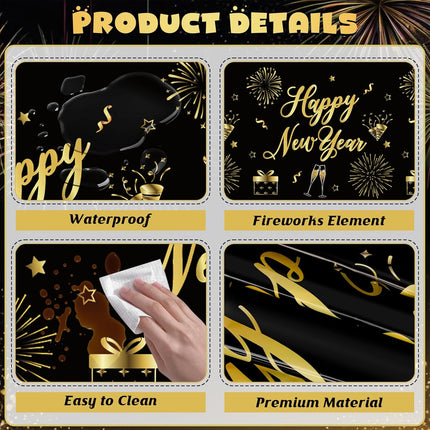 3-Piece NYE Table Covers – 108×54in Black & Gold Firework Tablecloths