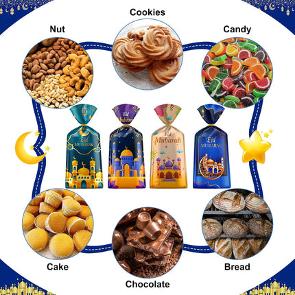 100PCS Ramadan Goodie Bags Eid Mubarak Gift Bags with Gold Twist Ties