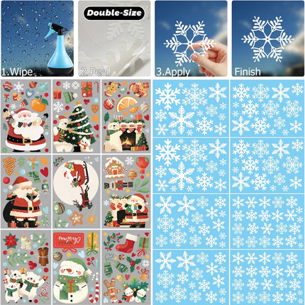 262PCS Christmas Window Clings – Colorful Santa & Snowflake Double-Sided Decals