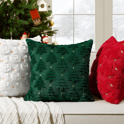 Christmas Tree Throw Pillow Covers – 2PCS 18x18" Green Faux Fur Cushion Case