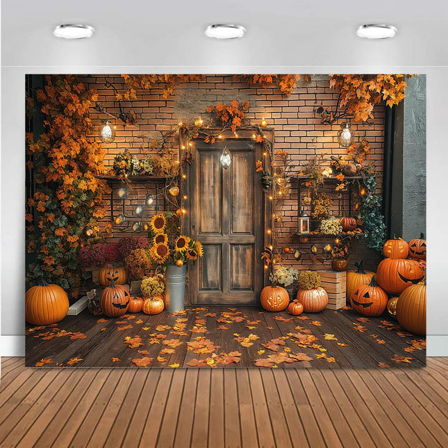 Mocsicka 7x5ft Fall Backdrop – Pumpkin, Maple Leaves & Harvest for Thanksgiving Decor