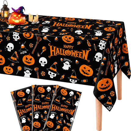 3-Pack Halloween Plastic Tablecloths, Pumpkin & Ghost Designs, 54x108in Party Decor