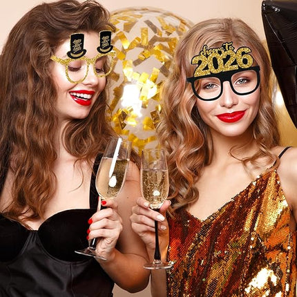 6 PCS 2026 Happy New Year Paper Glasses NYE Party Photo Booth Props