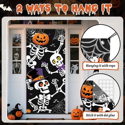 79x35in Halloween Skeleton Door Cover, Spooky Sign Banner for Haunted House Decor