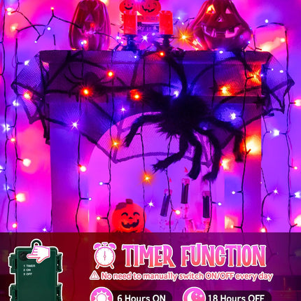 39FT 120LED Halloween String Lights, Orange Purple, Timer, IP65 Waterproof Outdoor