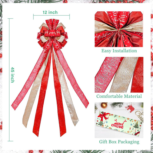 Christmas Tree Wreath Bow – Large Red 45"x13" Rustic Holiday Decoration