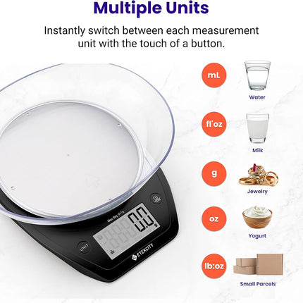 5kg Digital Kitchen Scale with 0.1g Accuracy, Bowl, Grams & Ounces