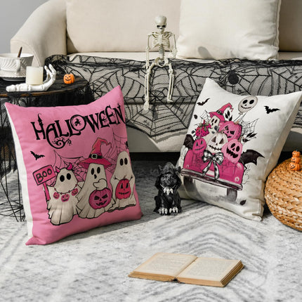 4-Pack Pink Halloween Ghost Boo Y'all Pumpkin Pillow Covers 18x18in, Spooky Decor