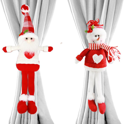2 Pcs Christmas Curtain Tiebacks – Santa & Snowman Holders for Holiday Decor