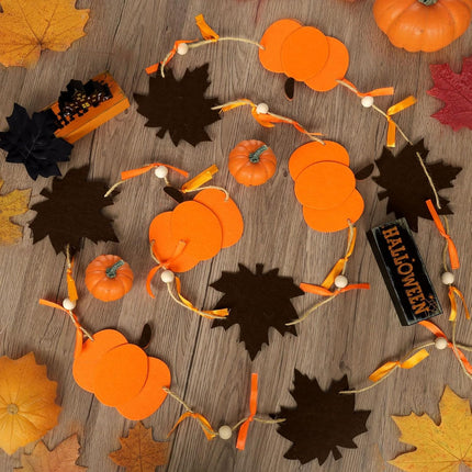 8.2ft Rustic Fall Garland – Felt Pumpkins, Maple Leaves & Wood Beads for Home Decor