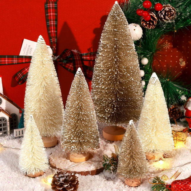 6PCS Mini Christmas Trees – Small Bottle Brush Trees with Wooden Base, Artificial Holiday Decor