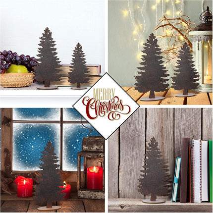 3 PCS Mini Wooden Christmas Trees – Tabletop Holiday Decor with Base