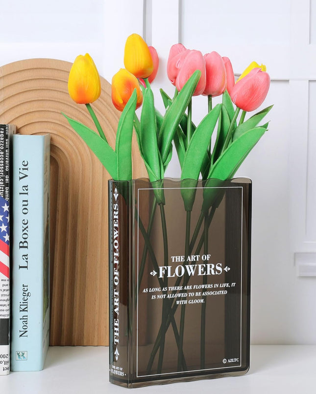 Book-Shaped Flower Vase – Black Acrylic Vase for Bedroom & Home Office Decor