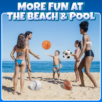 16" Inflatable Sports Beach Balls – 12 Pack, 4 Sports for Parties & Pool