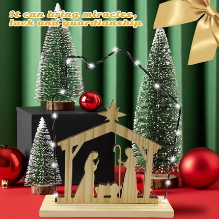 LED Wooden Nativity Scene Set – Holy Family Christmas Figurines Decor