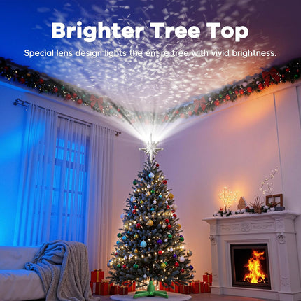 Christmas Tree Topper Projector 2025 – Bright Rotating LED, Glitter Star