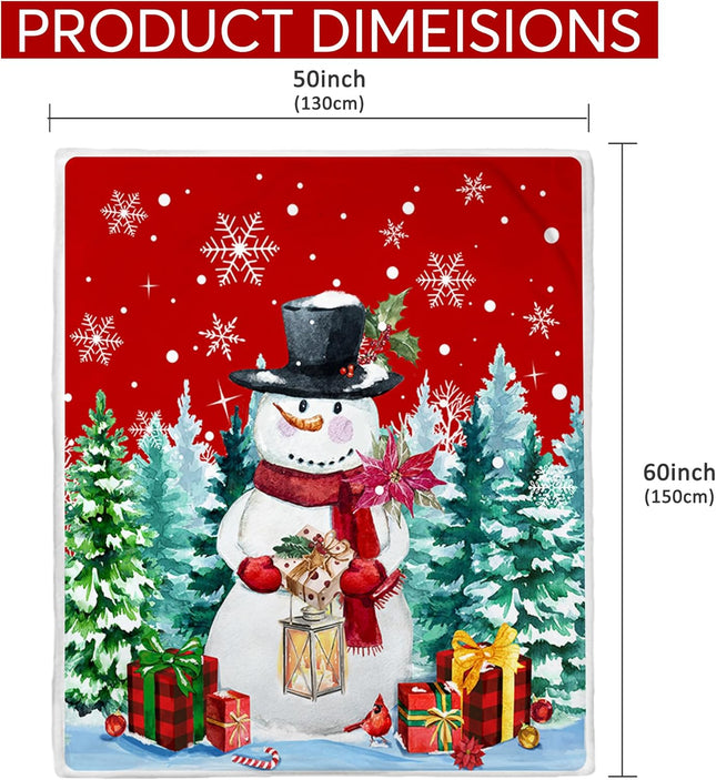 Christmas Blanket, Soft Red Snowman Throw Blanket for Holiday Home Decorations