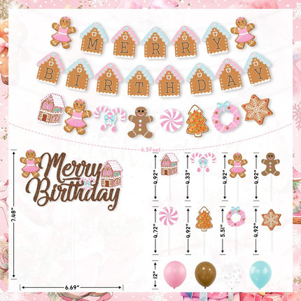 Christmas & Birthday Party Decorations – Pink Gingerbread Man Theme for Merry Birthday Fun