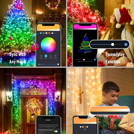 33FT Smart Christmas Lights – 66 LED RGB String with App & Remote Control