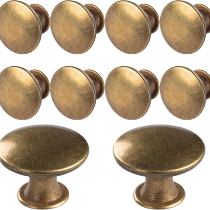 10 Pack Antique Brass Cabinet Knobs – Round Drawer & Cupboard Handles with Screws