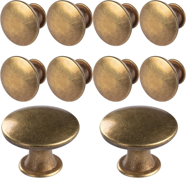 10 Pack Antique Brass Cabinet Knobs – Round Drawer & Cupboard Handles with Screws