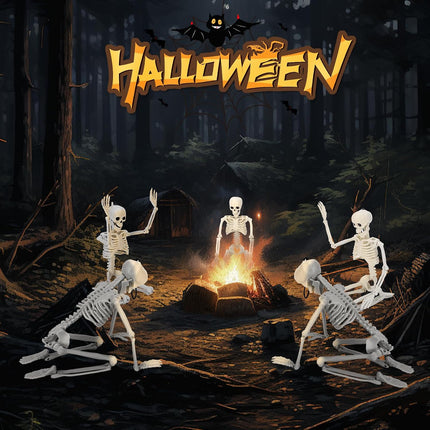 5PCS 16in Poseable Halloween Skeletons, Movable Plastic Yard & Graveyard Decor