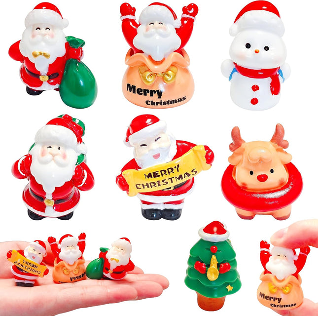 7pcs Mini Christmas Figurines – Santa, Snowman & Reindeer for DIY Decor