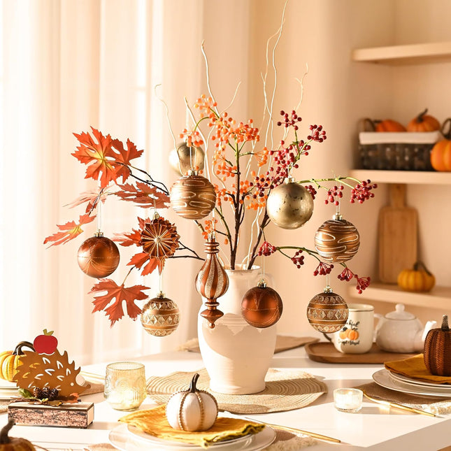 60pcs Autumn Christmas Ornaments, Copper Brown Gold Balls for Tree & Harvest Decor