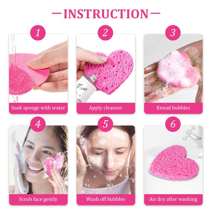 50PCS Heart Shape Cellulose Facial Sponges for Cleansing Makeup Removal
