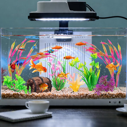 8 Piece Aquarium Decorations Set Broken Barrel Coral and Artificial Plants for Fish Tanks