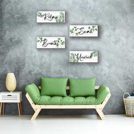 4Pcs Farmhouse Bathroom Wall Decor, Relax Soak Unwind Breathe Wood Signs