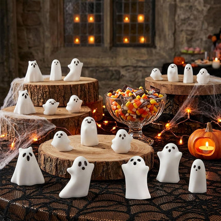 24-Piece Mini Resin Ghost Figurines, 8 Styles, Spooky Halloween Tabletop Decor