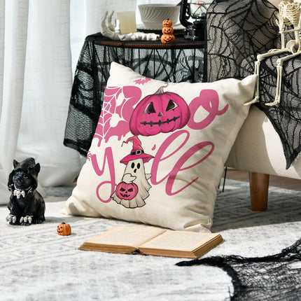 4-Pack Pink Halloween Ghost Boo Y'all Pumpkin Pillow Covers 18x18in, Spooky Decor