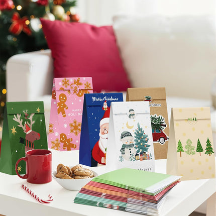 24PCS Christmas Treat Bags – Gift Bags with Stickers for Kids & Party