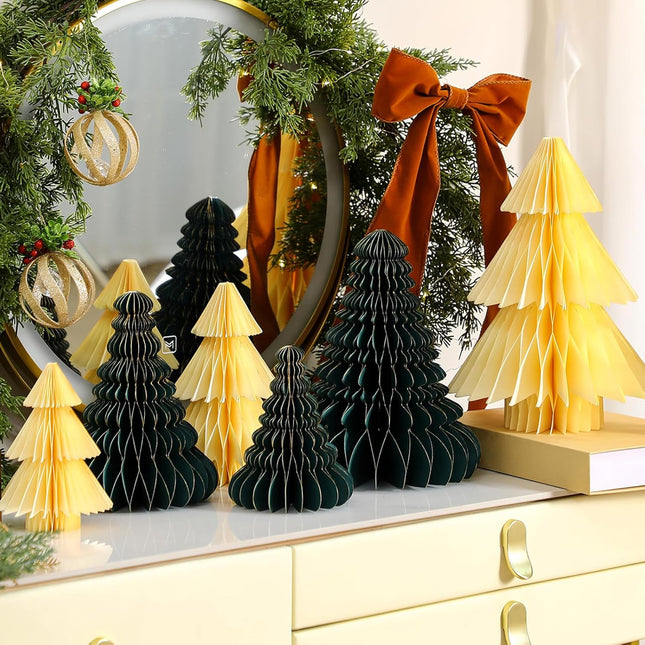 6PCS Honeycomb Christmas Trees Gold Edge 3D Table Centerpiece Holiday Decor