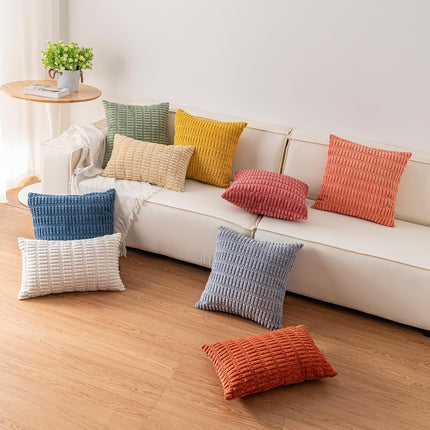 2-Pack Corduroy Throw Pillow Covers – 18x18”, Soft Striped, Cream White