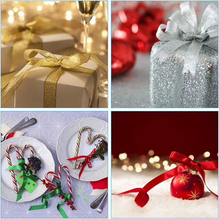 4 Rolls Christmas Ribbons – 100 Yards Metallic Glitter Satin Ribbons 10mm