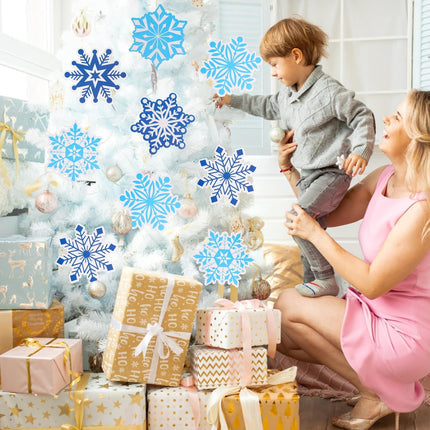 12 PCS Christmas Tree Picks – 8" Blue & White Snowflake Ornaments