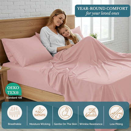4-Piece Queen Sheet Set, Soft Brushed Microfiber, 15" Deep Pocket, Sepia Rose