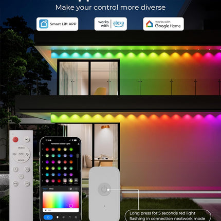 100ft Smart RGBWW Permanent Outdoor Lights Pro, 79 Modes, Alexa, IP67, White